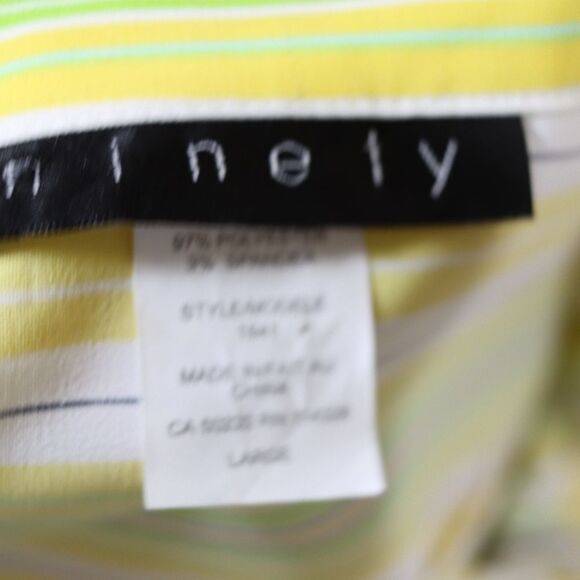 Ninety Vintage Chevron Striped Button-Up Blouse Yellow Green Size LG - Picture 11 of 13